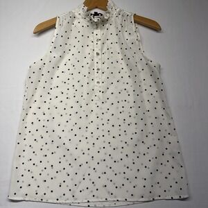 J.Crew Polka Dot Ruffle Mock Neck Sleeveless Blouse Ivory‎ Black Size 4
